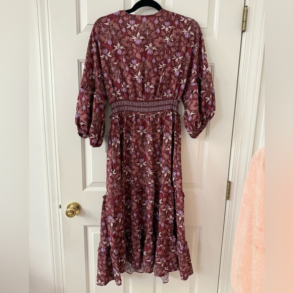 ♥️Max Studio Floral midi Dress wine plum NEW size medium v-neck - Picture 5 of 7